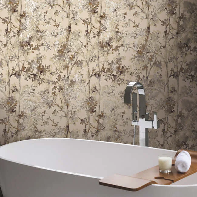 Antonina Vella Shimmering Foliage - Khaki Wallpaper | Buy Online Antonina Vella Shimmering Foliage wallpaper, color Khaki, SKU NW3584