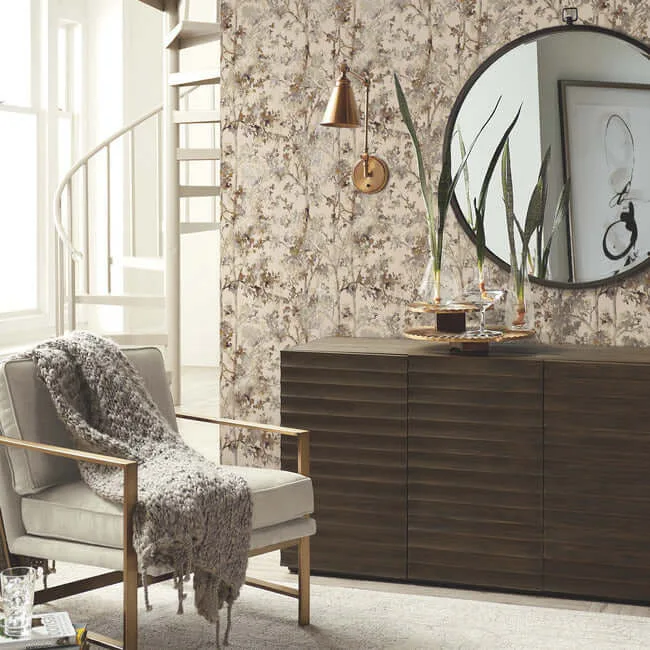 Antonina Vella Shimmering Foliage - Khaki Wallpaper | Buy Online Antonina Vella Shimmering Foliage wallpaper, color Khaki, SKU NW3584