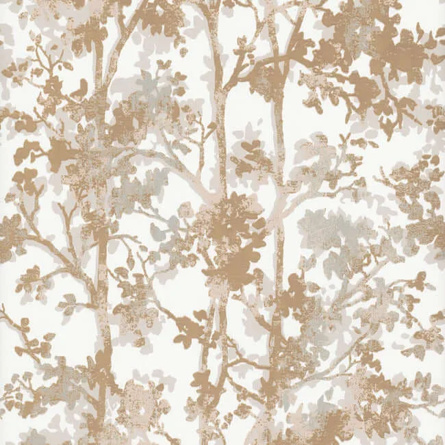 Antonina Vella Shimmering Foliage wallpaper, color White & Gold, SKU NW3583