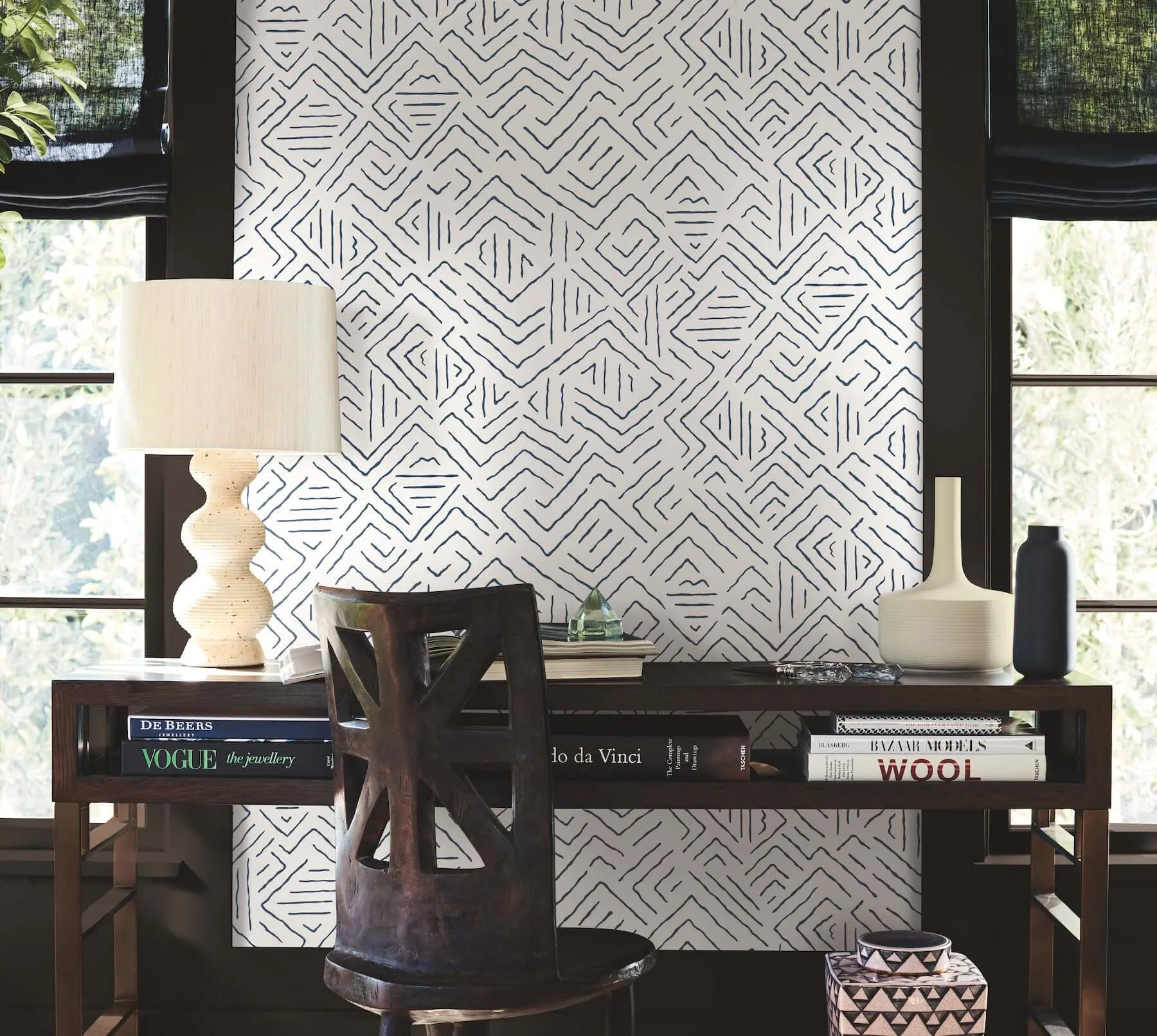 Antonina Vella Sirih - Navy Wallpaper | Buy Online Antonina Vella Sirih wallpaper, color Navy, SKU AB3083