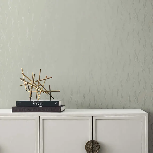 Antonina Vella Sprigs wallpaper, color Eucalyptus & Silver, SKU MD7194