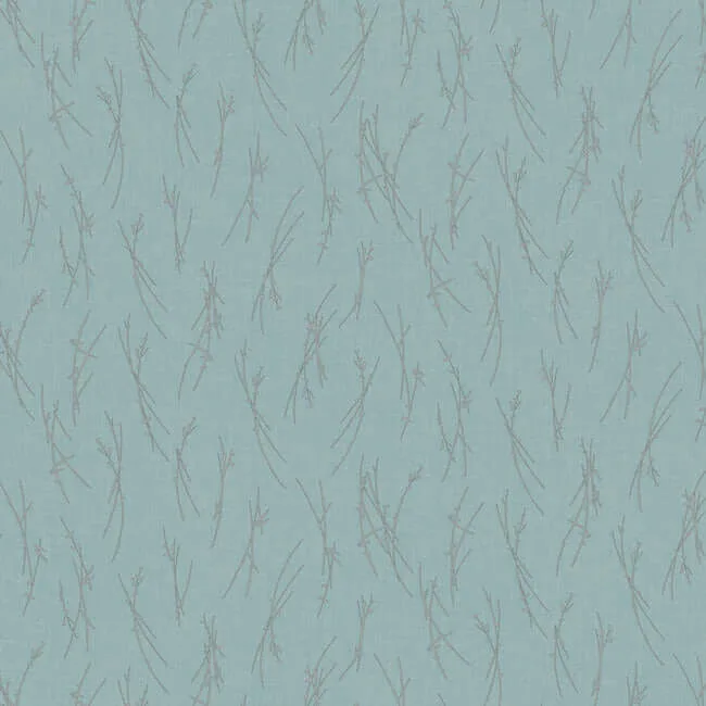 Antonina Vella Sprigs wallpaper, color Smokey Blue & Silver, SKU MD7193