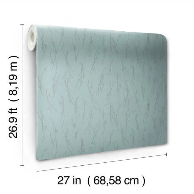 Antonina Vella Sprigs wallpaper, color Smokey Blue & Silver, SKU MD7193