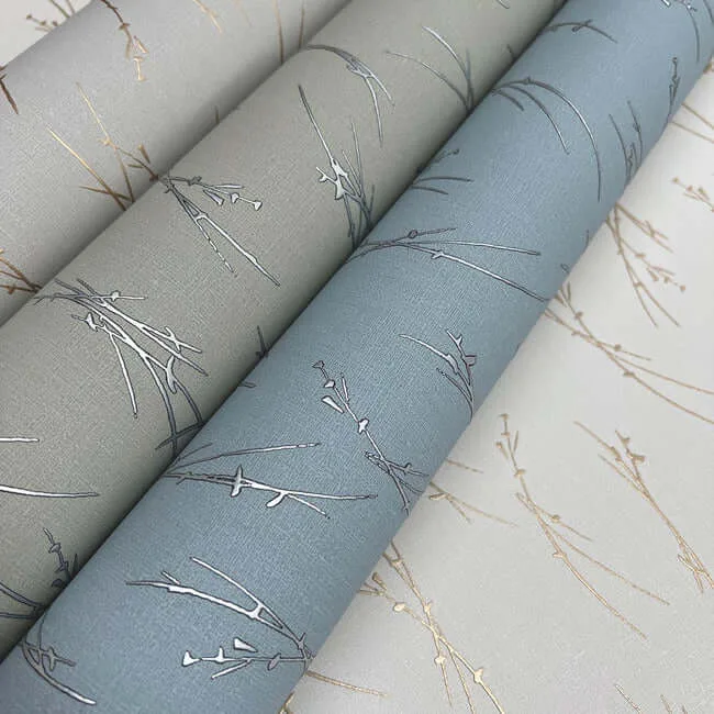 Antonina Vella Sprigs wallpaper, color Smokey Blue & Silver, SKU MD7193