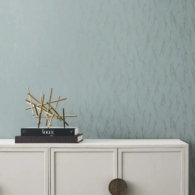 Antonina Vella Sprigs wallpaper, color Smokey Blue & Silver, SKU MD7193