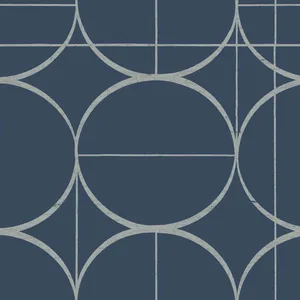 Antonina Vella Sun Circles wallpaper, color Blue & Silver, SKU MD7204