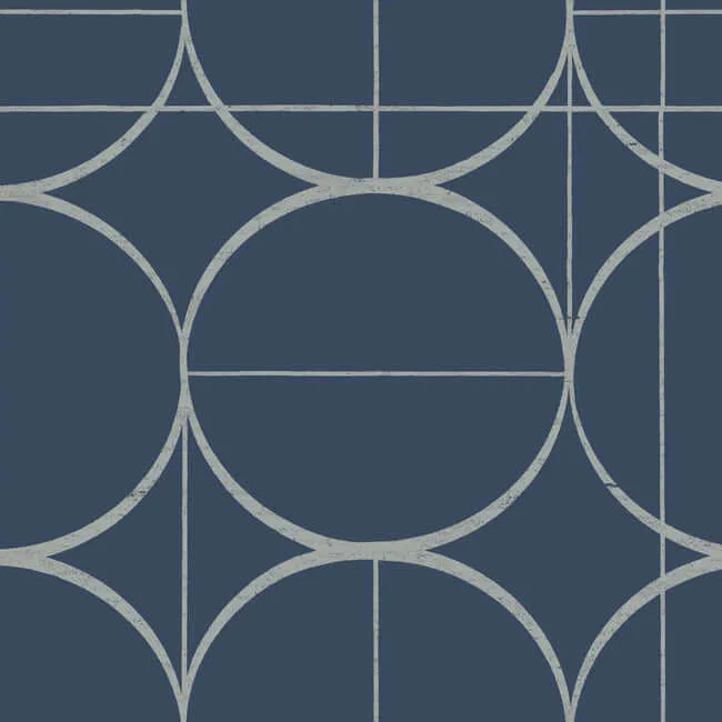 Antonina Vella Sun Circles wallpaper, color Blue & Silver, SKU MD7204
