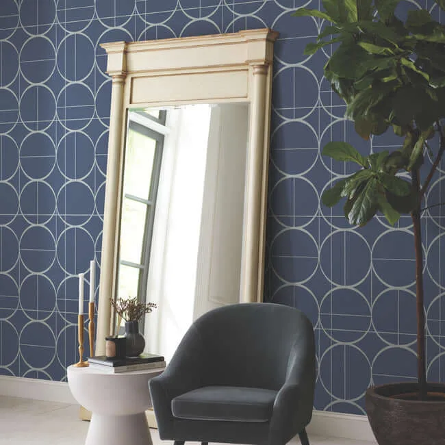 Antonina Vella Sun Circles wallpaper, color Blue & Silver, SKU MD7204