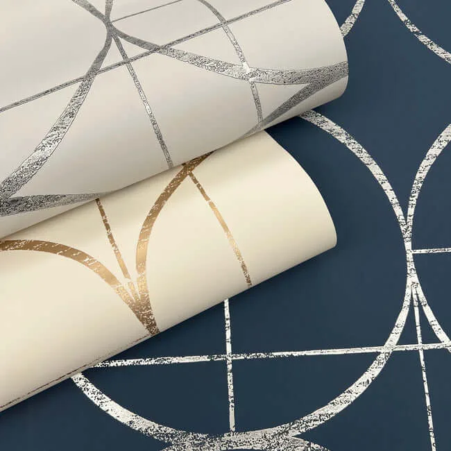 Antonina Vella Sun Circles wallpaper, color Blue & Silver, SKU MD7204