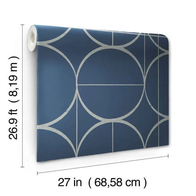 Antonina Vella Sun Circles wallpaper, color Blue & Silver, SKU MD7204