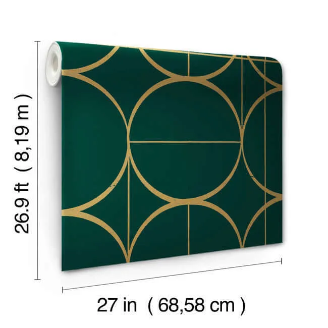 Antonina Vella Sun Circles - Emerald & Gold Wallpaper | Buy Online Antonina Vella Sun Circles wallpaper, color Emerald & Gold, SKU MD7203