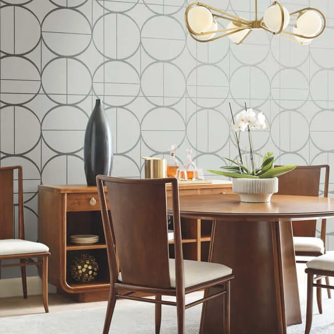Antonina Vella Sun Circles - Fog & Silver Wallpaper | Buy Online Antonina Vella Sun Circles wallpaper, color Fog & Silver, SKU MD7205