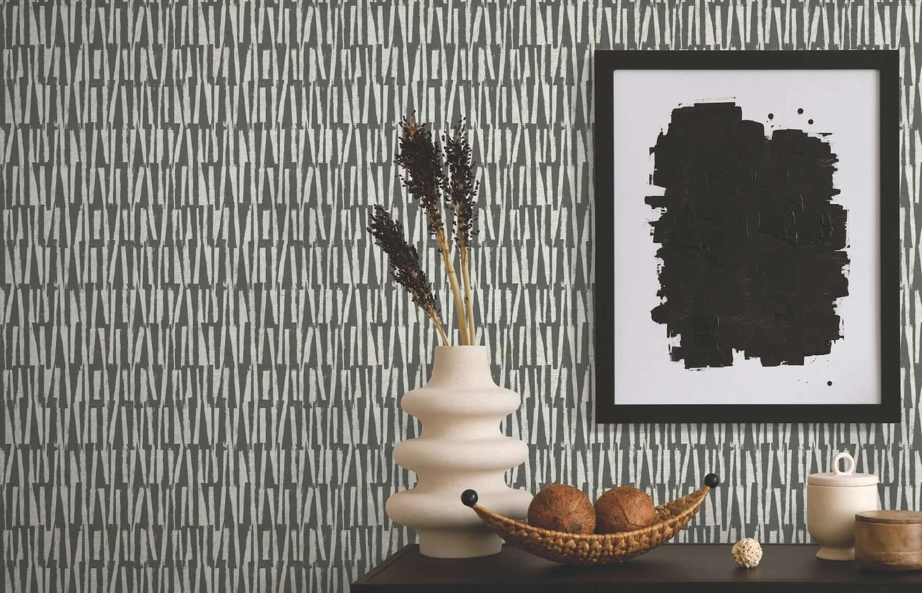 Antonina Vella Thatched wallpaper, color Black, SKU AB3042