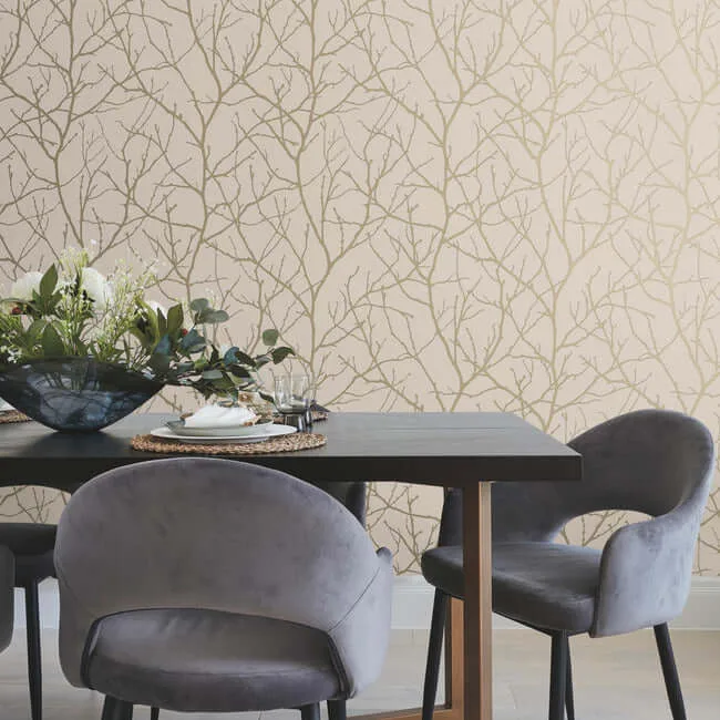 Antonina Vella Trees Silhouette - Beige & Gold Wallpaper | Buy Online Antonina Vella Trees Silhouette wallpaper, color Beige & Gold, SKU MD7122