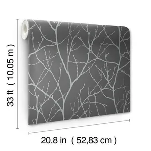 Antonina Vella Trees Silhouette wallpaper, color Charcoal & Silver, SKU MD7125