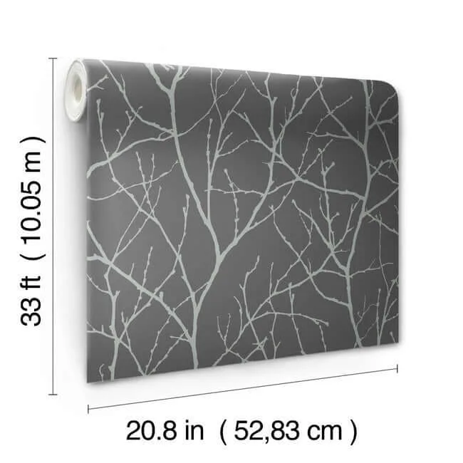 Antonina Vella Trees Silhouette wallpaper, color Charcoal & Silver, SKU MD7125