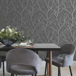 Antonina Vella Trees Silhouette wallpaper, color Charcoal & Silver, SKU MD7125