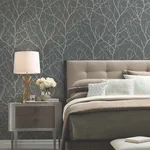 Antonina Vella Trees Silhouette wallpaper, color Charcoal & Silver, SKU MD7125