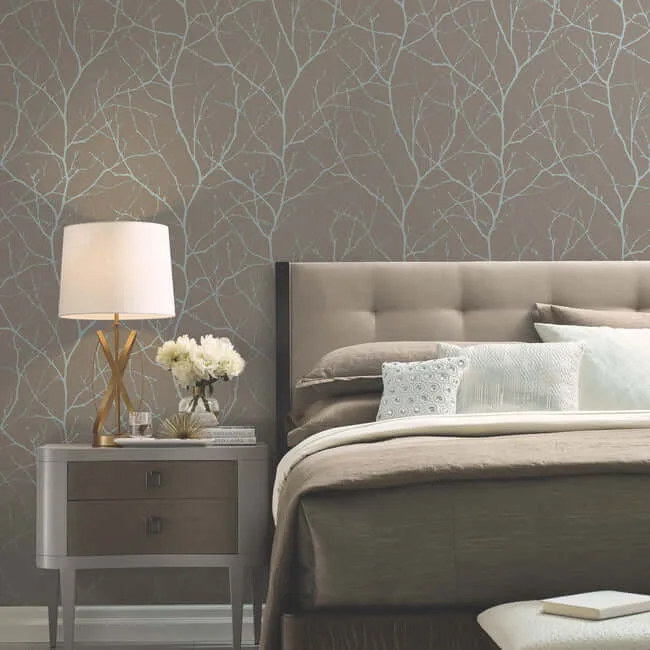 Antonina Vella Trees Silhouette - Mocha & Silver Wallpaper | Buy Online Antonina Vella Trees Silhouette wallpaper, color Mocha & Silver, SKU MD7121