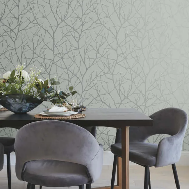 Antonina Vella Trees Silhouette - Smokey Blue & Silver Wallpaper | Buy Online Antonina Vella Trees Silhouette wallpaper, color Smokey Blue & Silver, SKU MD7123