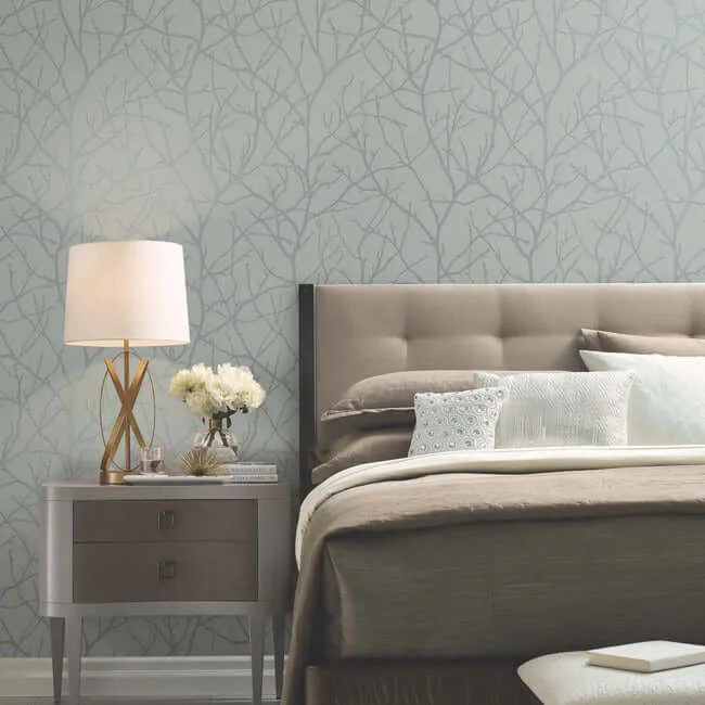 Antonina Vella Trees Silhouette - Smokey Blue & Silver Wallpaper | Buy Online Antonina Vella Trees Silhouette wallpaper, color Smokey Blue & Silver, SKU MD7123