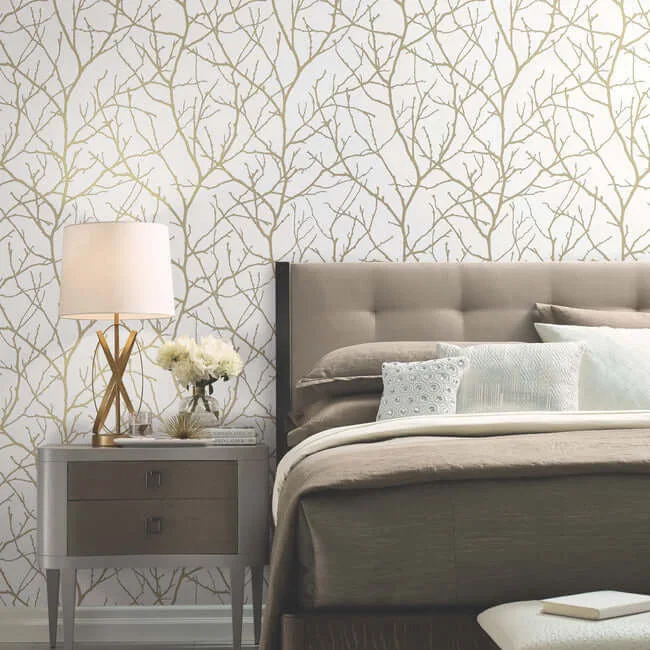 Antonina Vella Trees Silhouette - White & Gold Wallpaper | Buy Online Antonina Vella Trees Silhouette wallpaper, color White & Gold, SKU MD7126