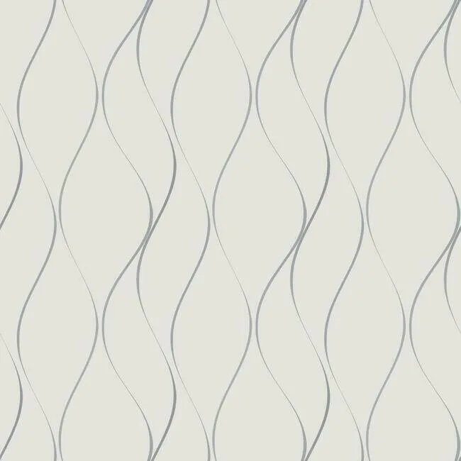 Antonina Vella Wavy Stripe wallpaper, color Off White & Silver Metallic, SKU Y6201401