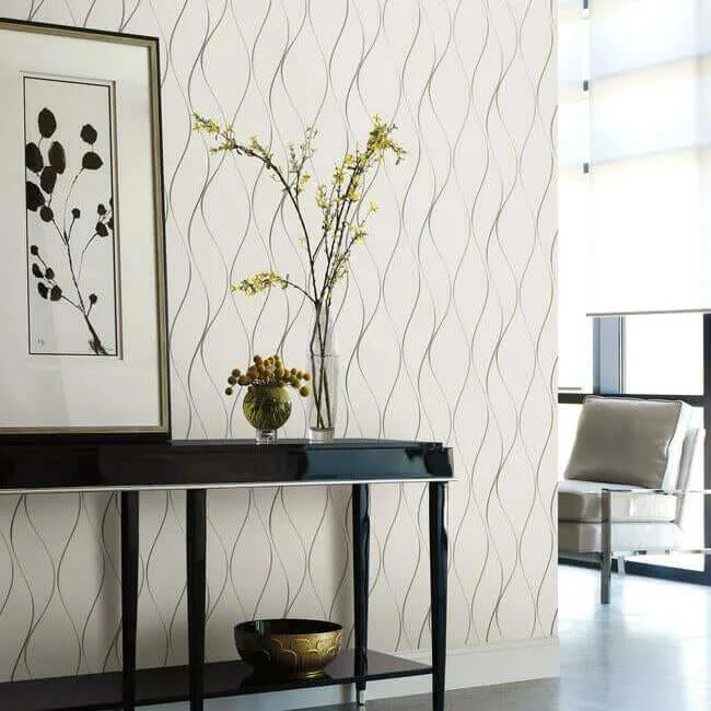 Antonina Vella Wavy Stripe wallpaper, color Off White & Silver Metallic, SKU Y6201401