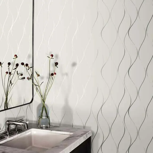 Antonina Vella Wavy Stripe - Off White & Silver Metallic Wallpaper | Buy Online Antonina Vella Wavy Stripe wallpaper, color Off White & Silver Metallic, SKU Y6201401