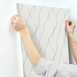 Antonina Vella Wavy Stripe - Off White & Silver Metallic Wallpaper | Buy Online Antonina Vella Wavy Stripe wallpaper, color Off White & Silver Metallic, SKU Y6201401