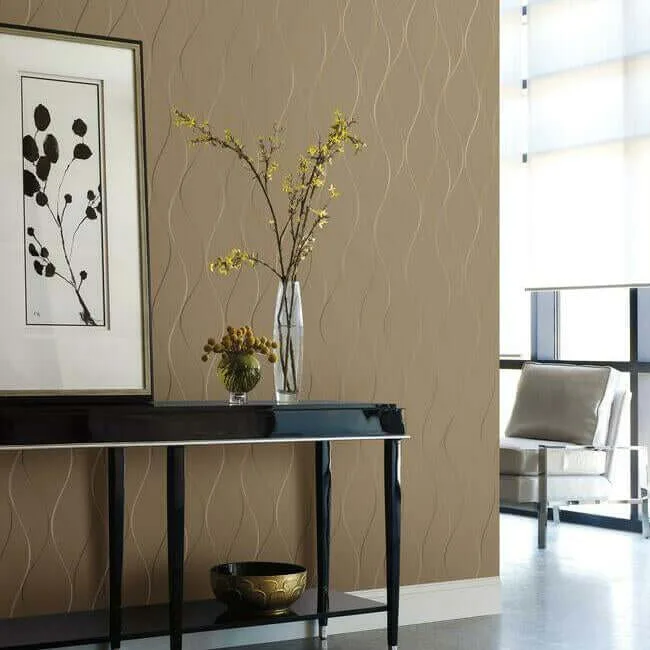 Antonina Vella Wavy Stripe wallpaper, color Tan Metallic, SKU Y6201406
