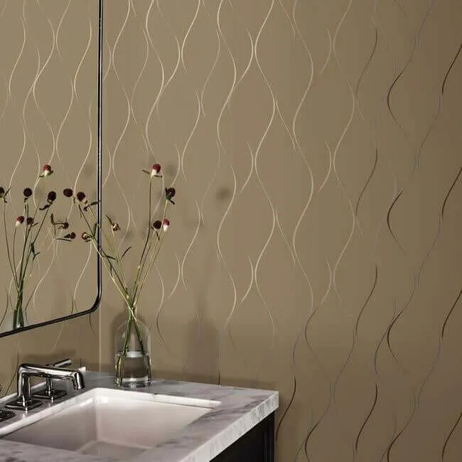 Antonina Vella Wavy Stripe - Tan Metallic Wallpaper | Buy Online Antonina Vella Wavy Stripe wallpaper, color Tan Metallic, SKU Y6201406