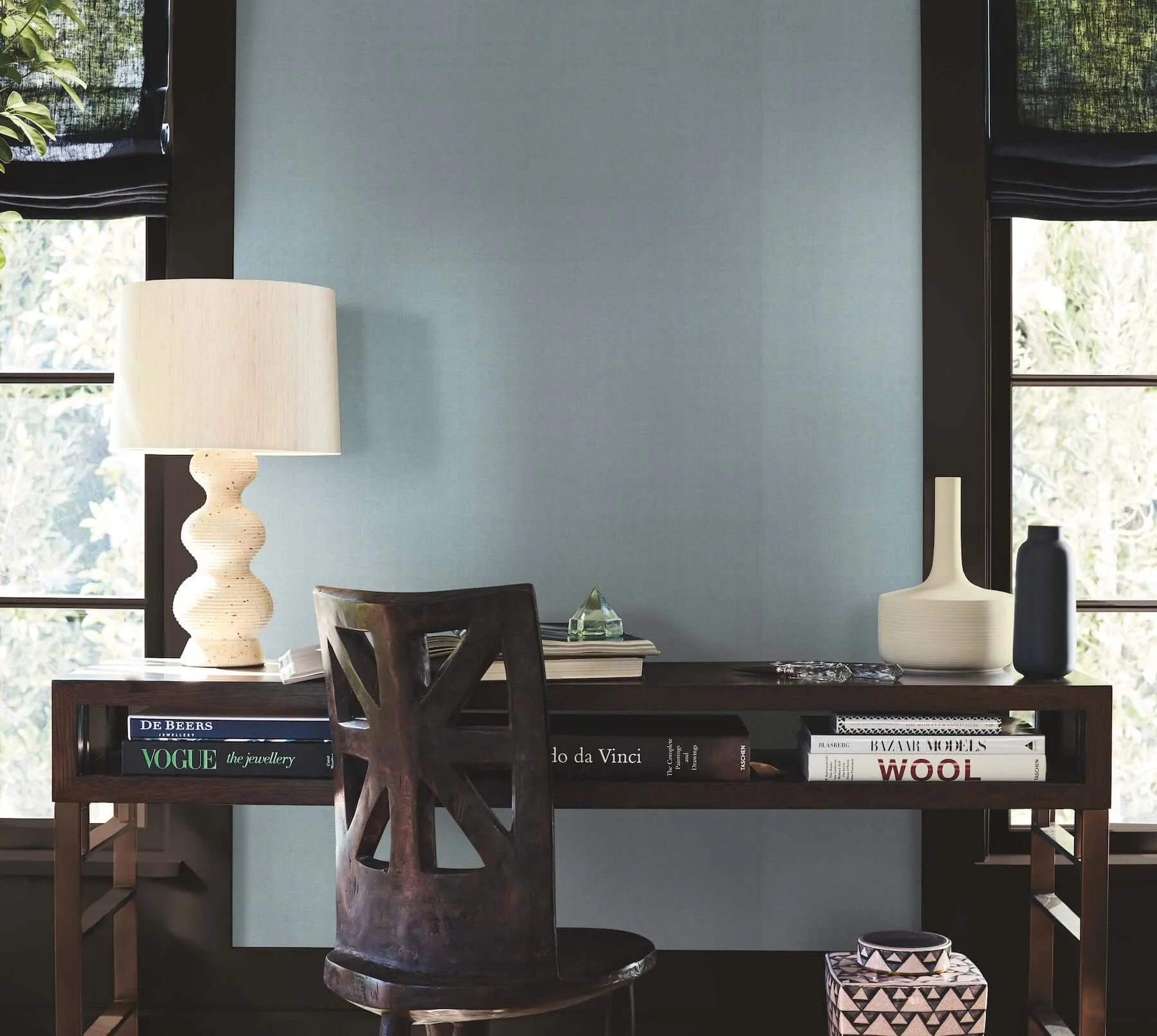 Antonina Vella Woven Linen wallpaper, color Sky Blue, SKU AB1805