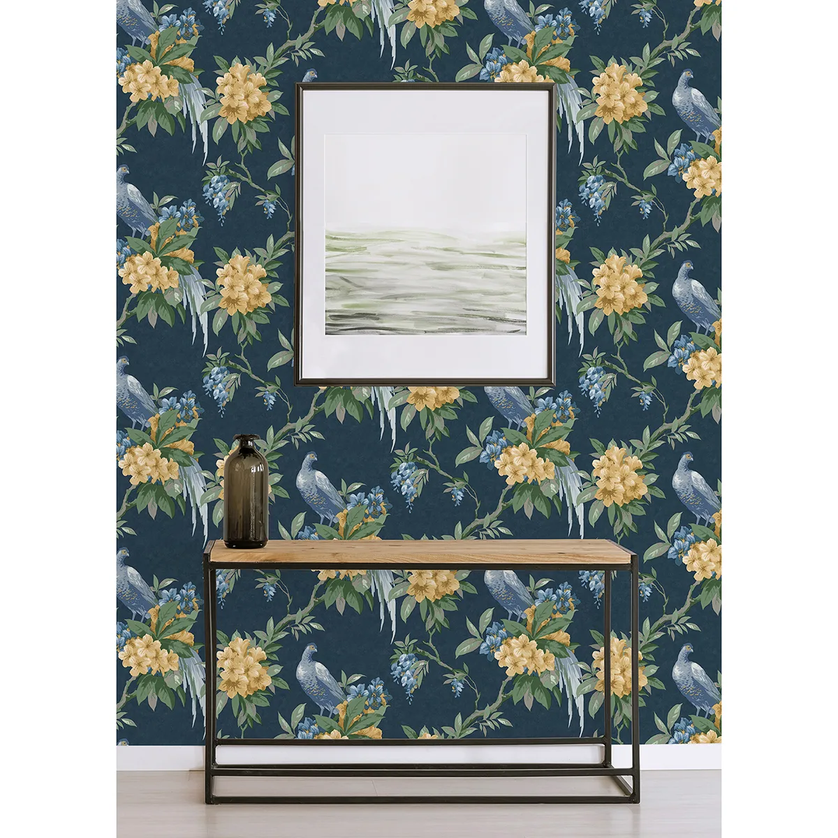 Brewster Golden Pheasant wallpaper, color Dark Blue, SKU M1661