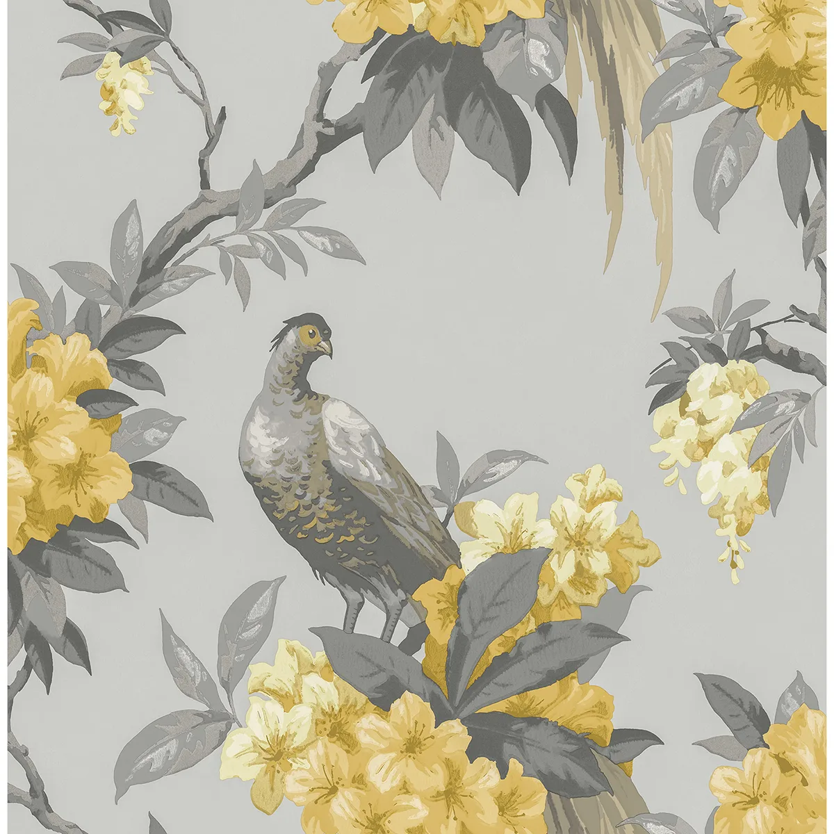 Brewster Golden Pheasant wallpaper, color Grey, SKU M1662