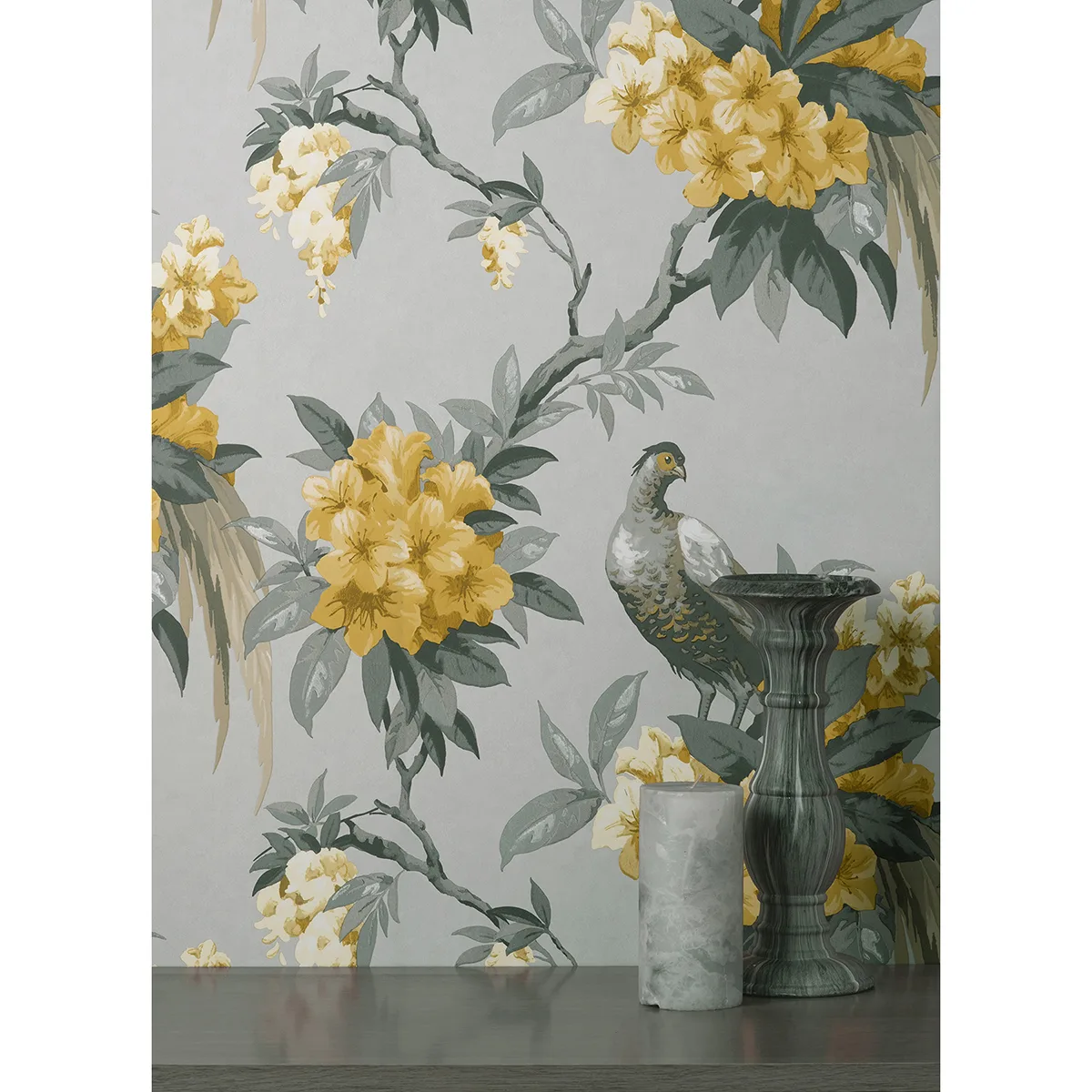 Brewster Golden Pheasant - Grey Wallpaper | Buy Online Brewster Golden Pheasant wallpaper, color Grey, SKU M1662