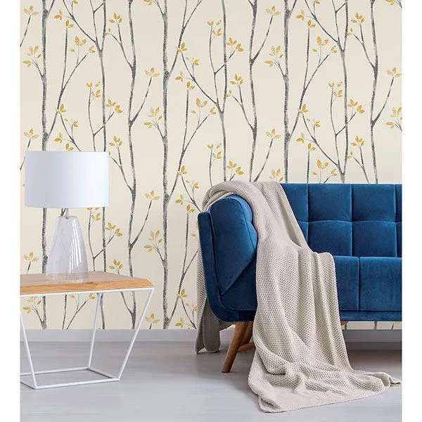 Brewster Ingrid wallpaper, color Mustard, SKU UW24776