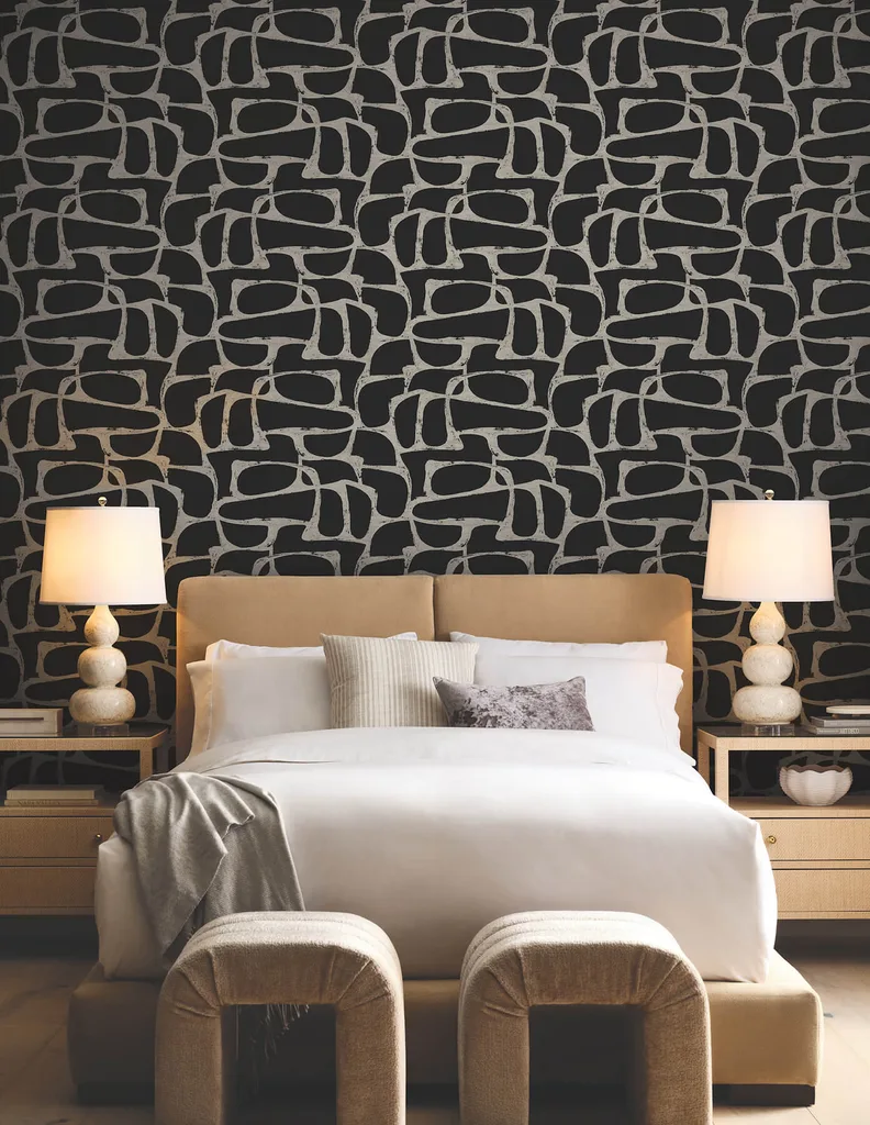 Candice Olson Craftsman Geometric wallpaper, color Black, SKU DF3352