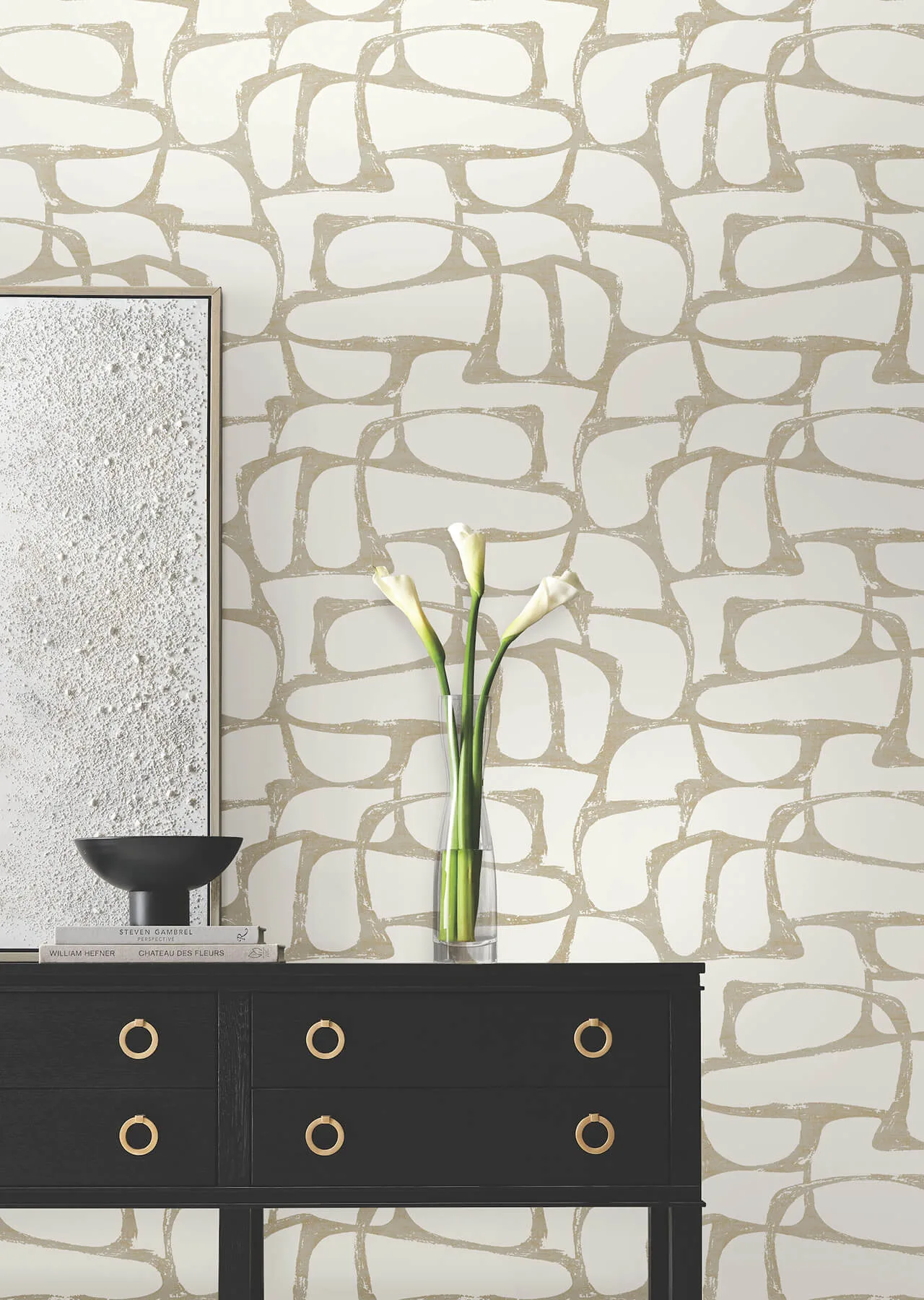 Candice Olson Craftsman Geometric - White & Gold Wallpaper | Buy Online Candice Olson Craftsman Geometric wallpaper, color White & Gold, SKU DF3351