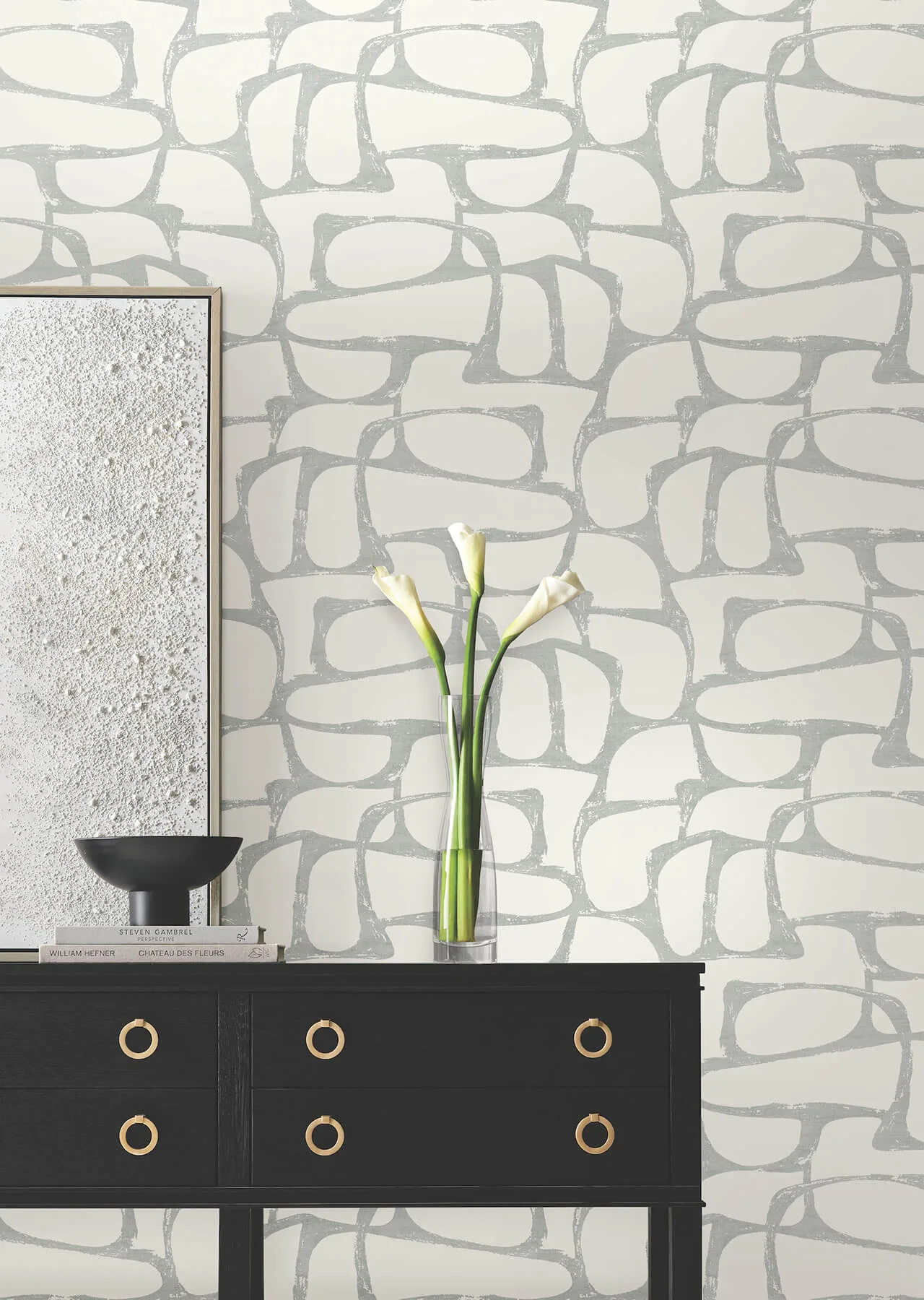 Candice Olson Craftsman Geometric - White & Silver Wallpaper | Buy Online Candice Olson Craftsman Geometric wallpaper, color White & Silver, SKU DF3356
