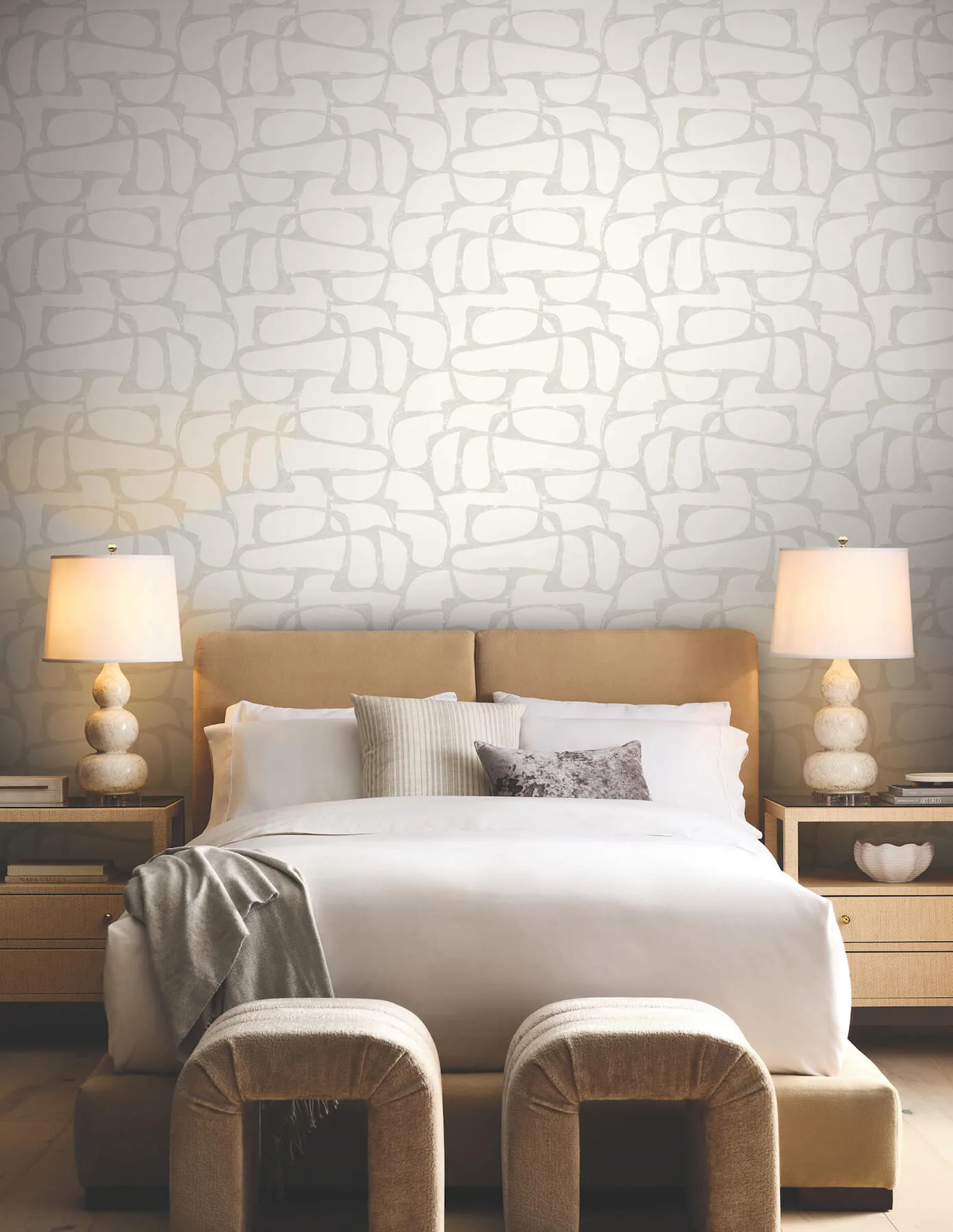 Candice Olson Craftsman Geometric wallpaper, color White & Soft Grey, SKU DF3353