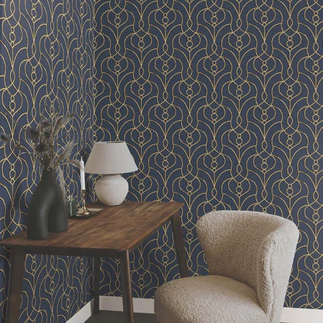 Candice Olson Divine Trellis wallpaper, color Navy, SKU EV3946