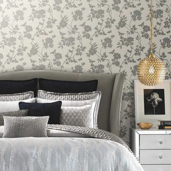 Candice Olson Flutter Vine - White & Silver Wallpaper | Buy Online Candice Olson Flutter Vine wallpaper, color White & Silver, SKU DT5023