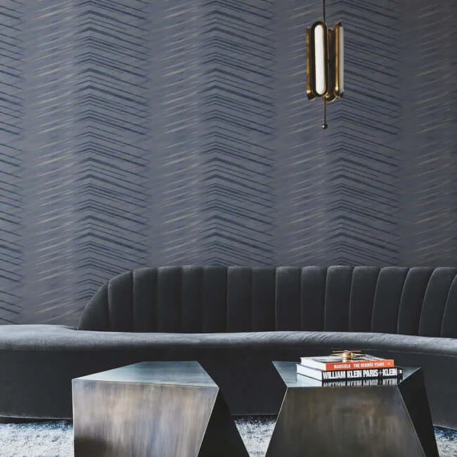 Candice Olson Glistening Chevron wallpaper, color Navy, SKU DT5053