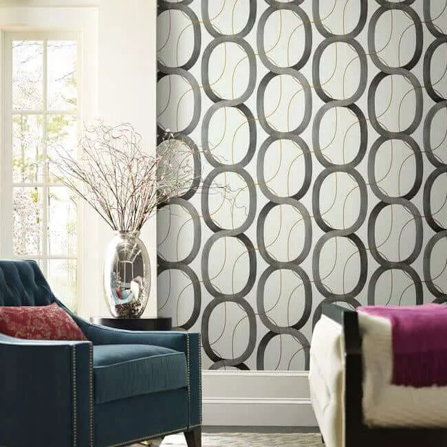 Candice Olson Interlock wallpaper, color Black & Gold, SKU OS4213