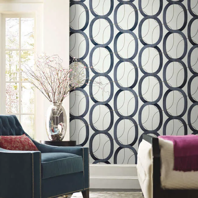 Candice Olson Interlock wallpaper, color Navy, SKU PSW1420RL