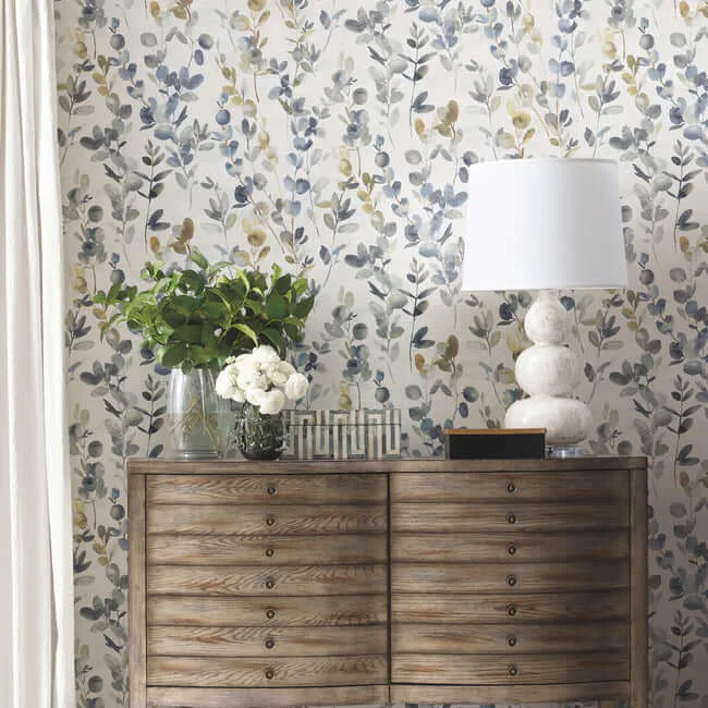 Candice Olson Joyful Eucalyptus wallpaper, color Navy, SKU PSW1431RL