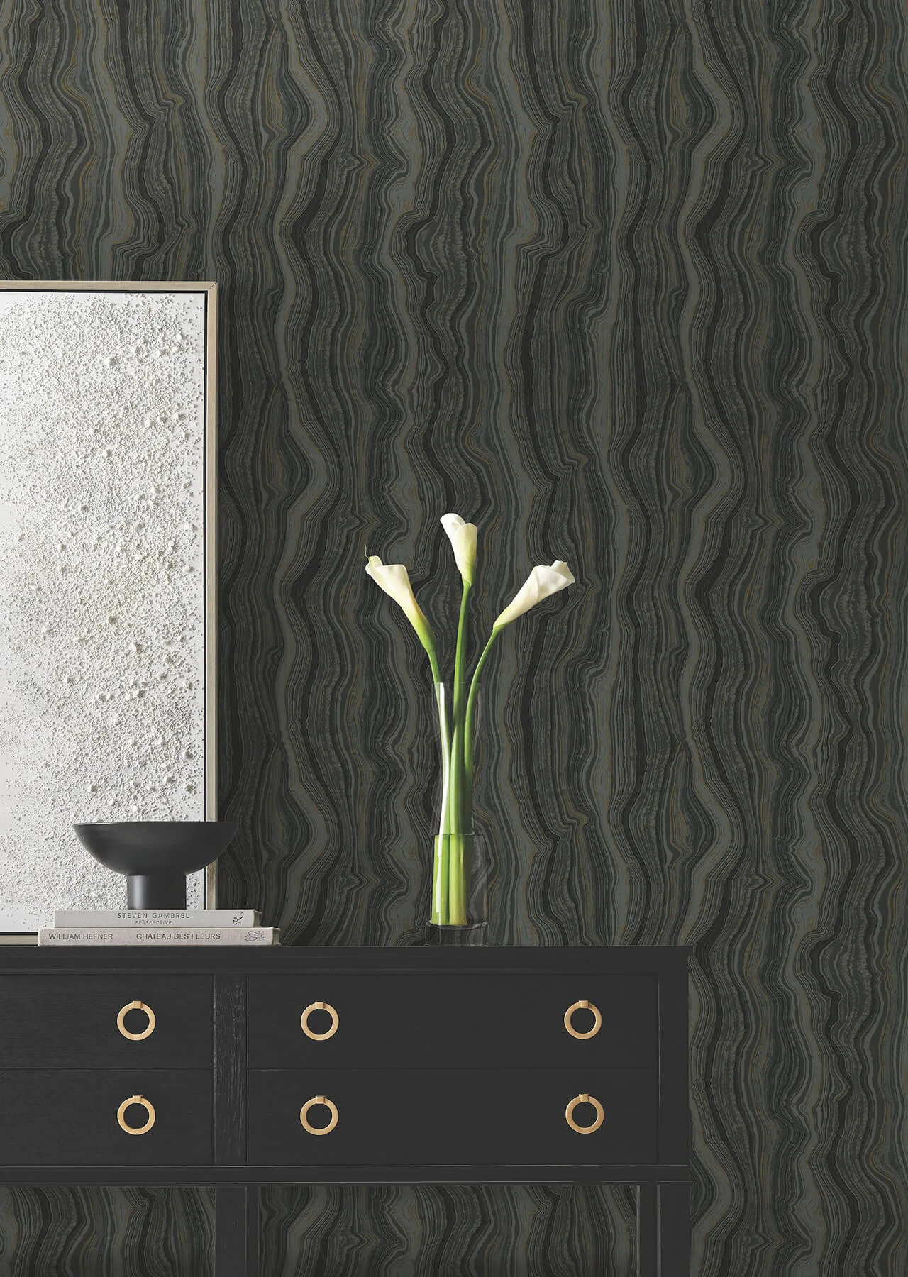 Candice Olson Mineral Shimmer - Black & Gold Wallpaper | Buy Online Candice Olson Mineral Shimmer wallpaper, color Black & Gold, SKU DF3326
