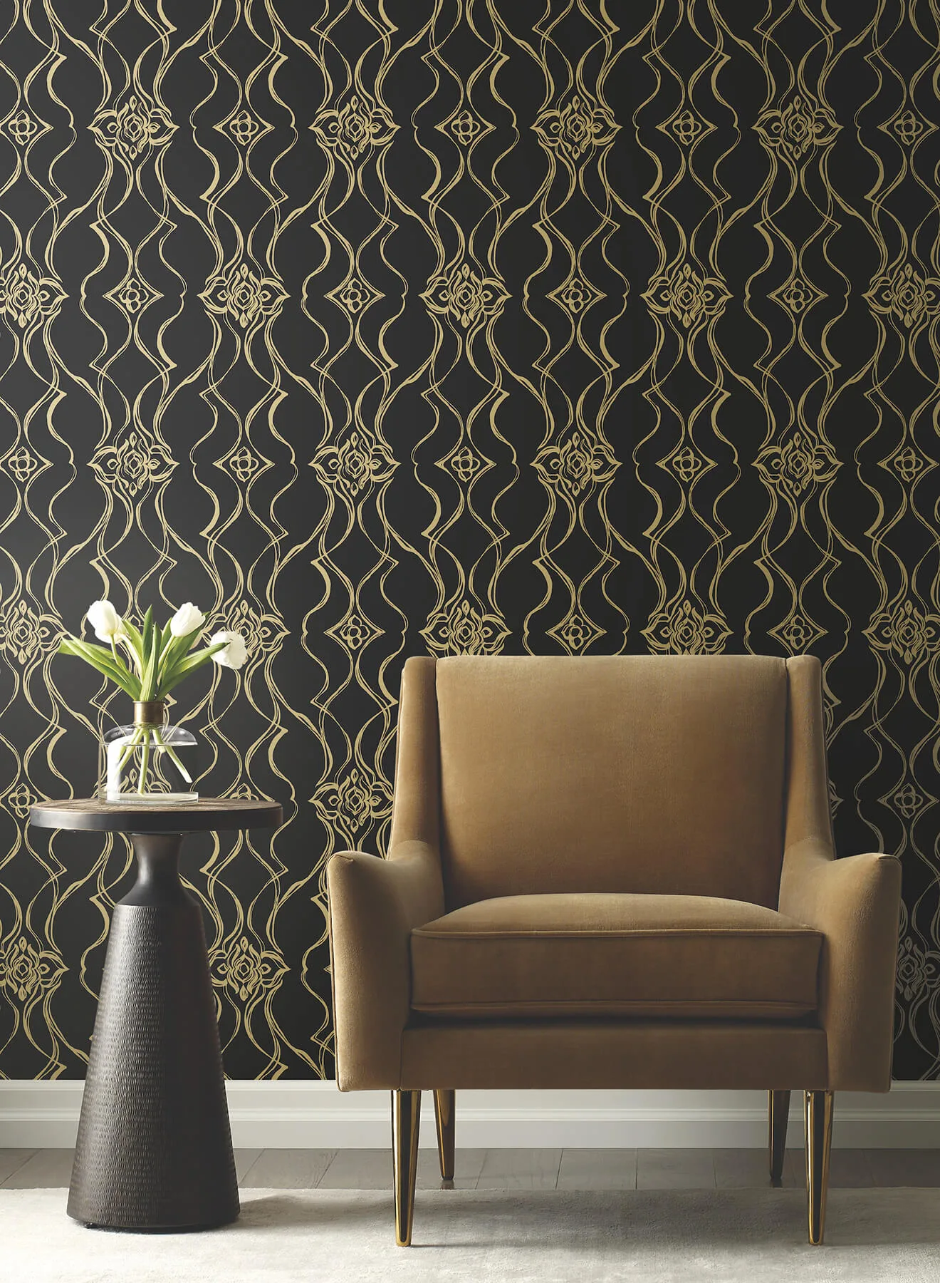 Candice Olson Pirouette wallpaper, color Black & Gold, SKU DF3371