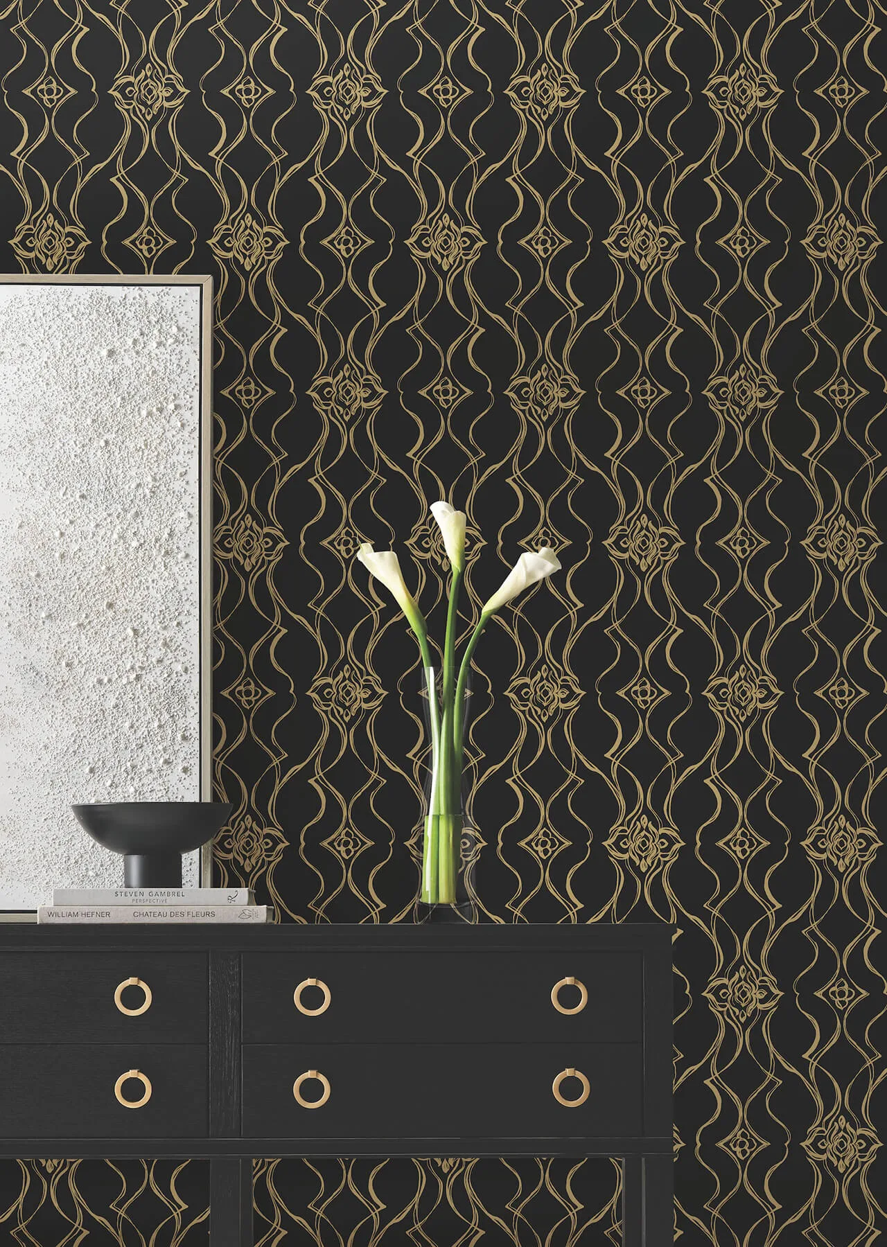 Candice Olson Pirouette wallpaper, color Black & Gold, SKU DF3371